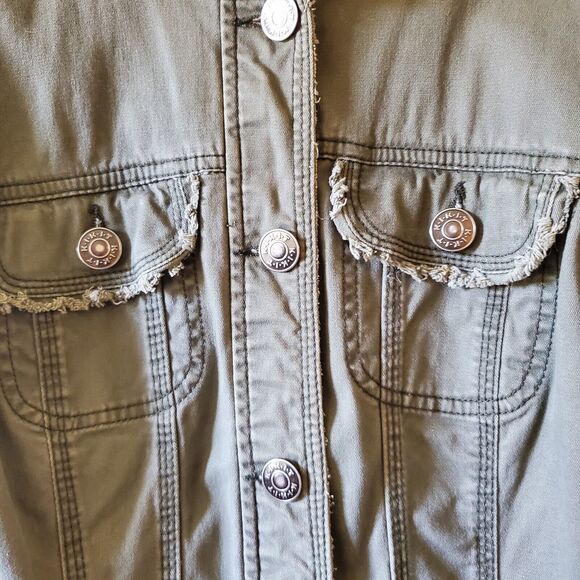 Kickit Jeans Womens Army Green Stretch Jeans Jacket Size Large L - Picture 2 of 10